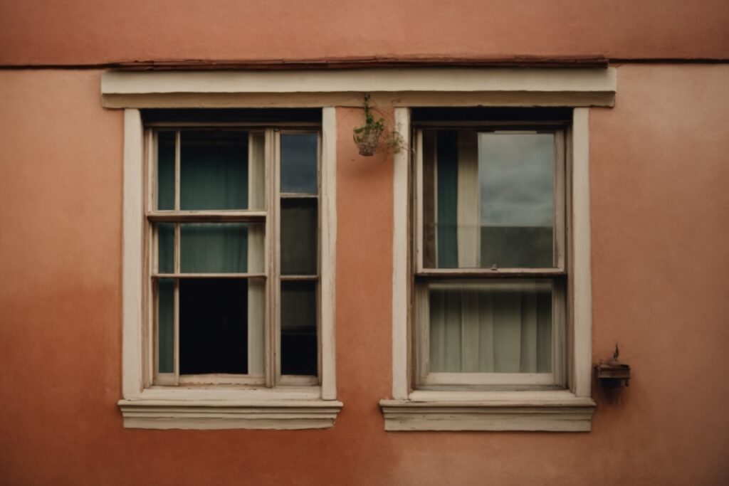 San Diego home exterior with broken windows held by film