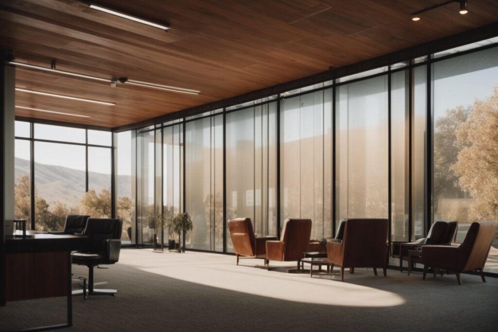 Reno office interior with opaque window films, enhancing privacy and style