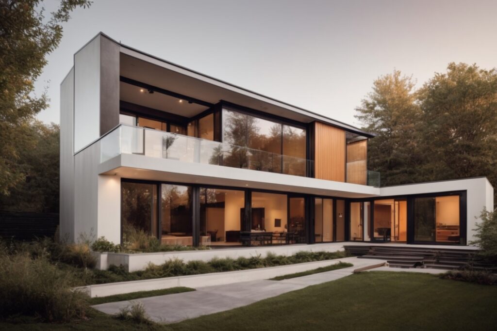 modern house with insulated windows and visible window film
