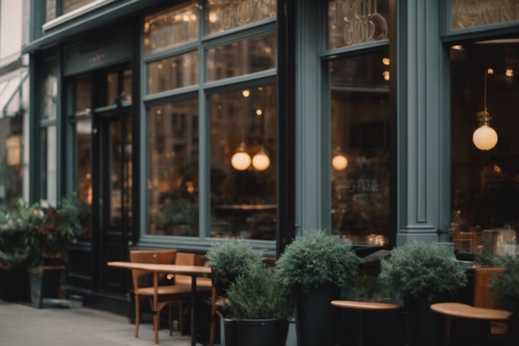 Portland boutique cafe with decorative window films and cozy ambiance