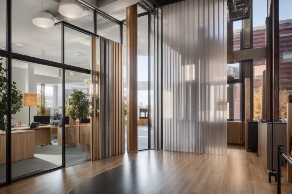 Denver office with custom decorative window film, natural light filtering